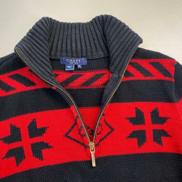 Chaps Sweater Womens Medium Fair Isle Snowflake Red Black Southwestern 90s Vtg - Picture 3 of 10